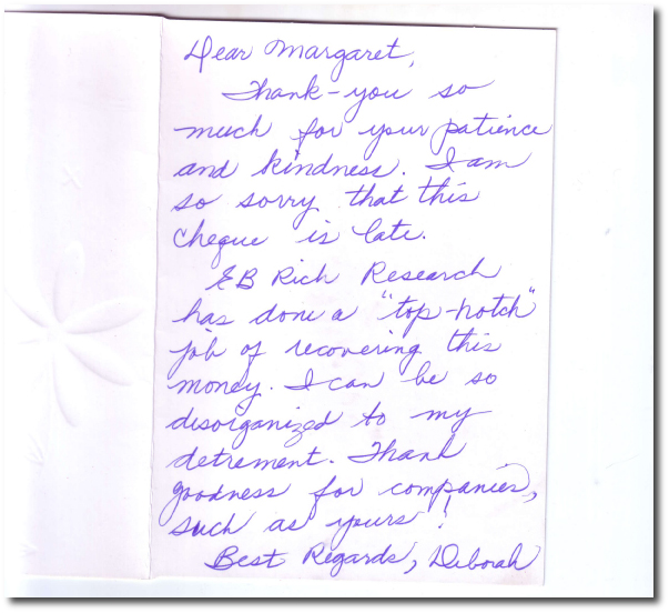 Scanned client thank-you letter