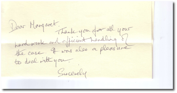 Scanned client thank-you letter