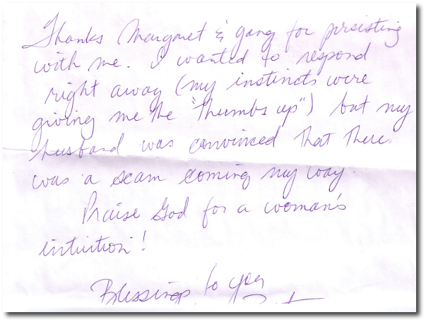 Scanned client thank-you letter