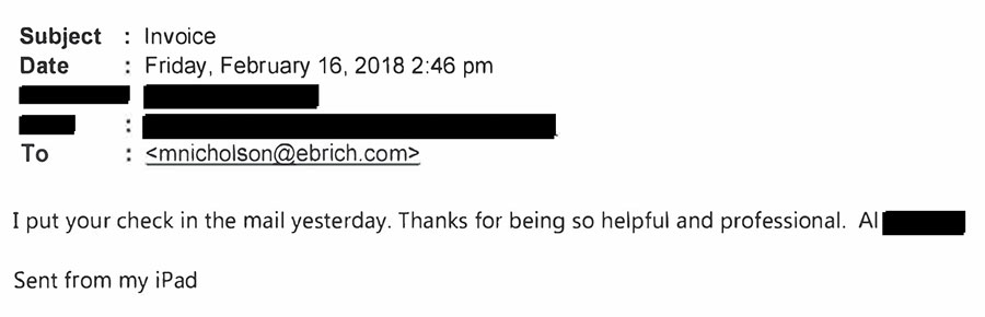 Scanned client thank-you letter