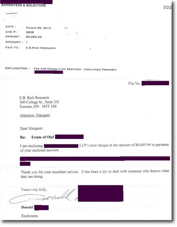 Scanned client thank-you letter
