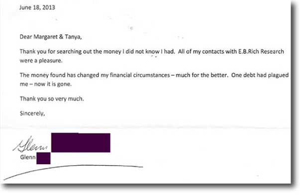 Scanned client thank-you letter