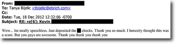 Scanned client thank-you letter