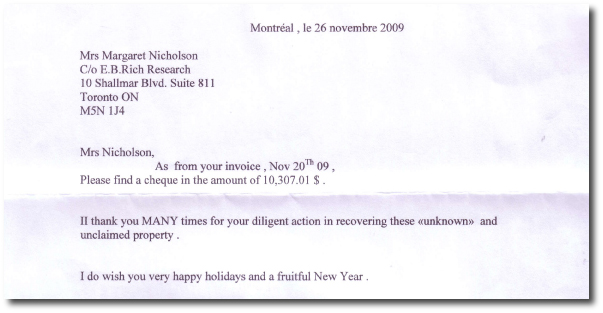 Scanned client thank-you letter